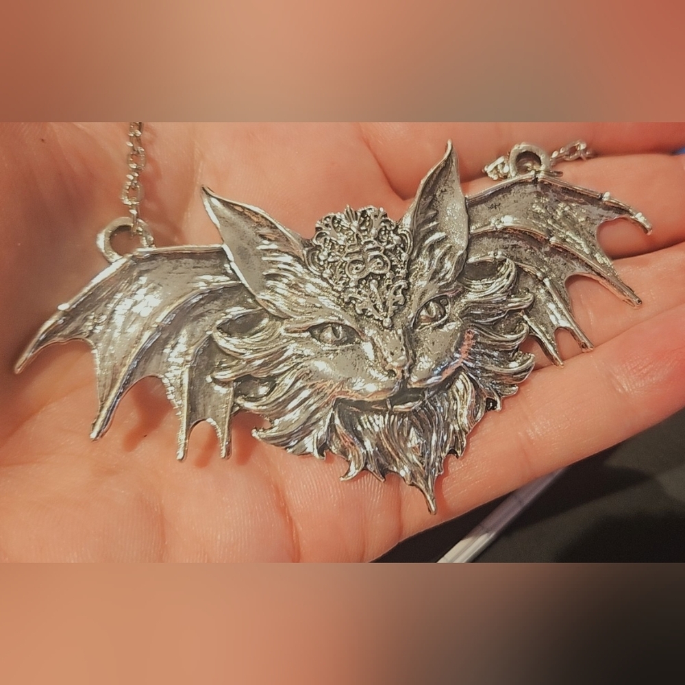 Winged Cat Pendant Necklace